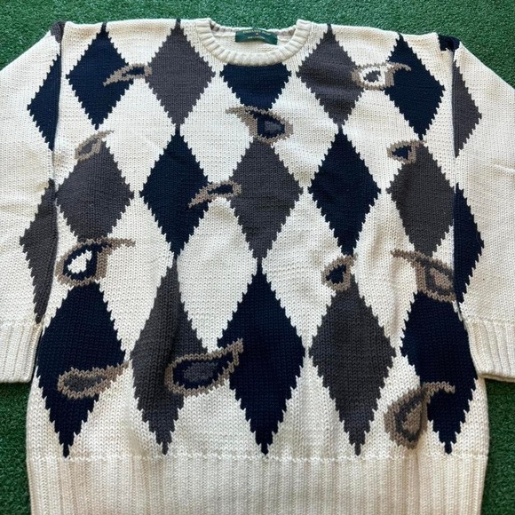 Vintage 90s Embassy Row Mulitcolor Grandpa Knit Sweater Size Large - Picture 2 of 7